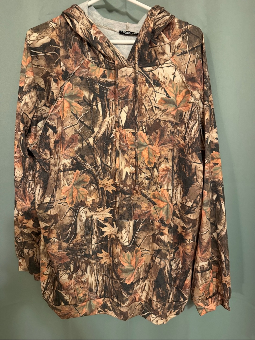 Camo Leaf Print Hooded Pullover Sweatshirt - Brown/Green